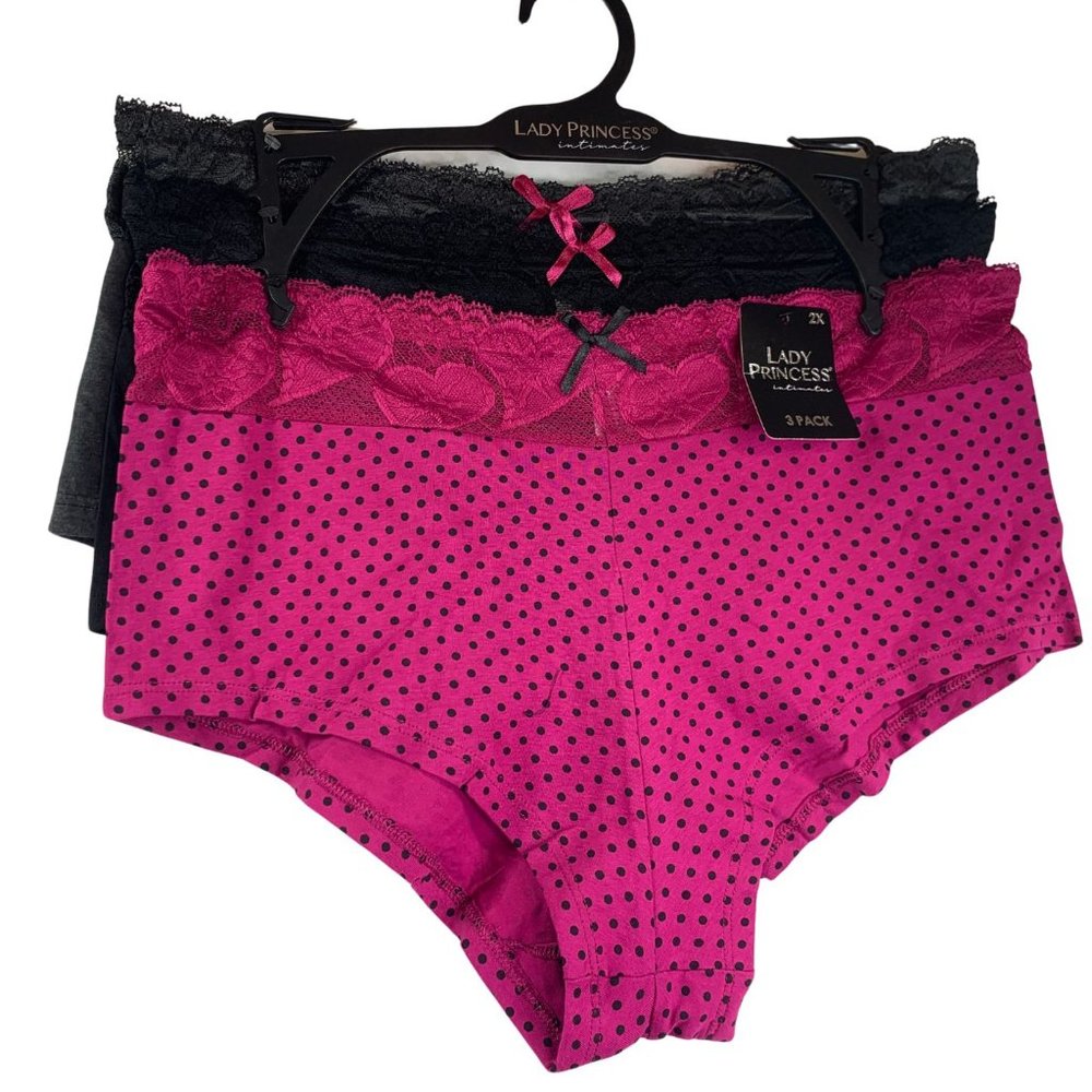 Lady Princess Womens 6 Pack Underwear Mesh Trim Size 2X NWT Pink/Gray/Black